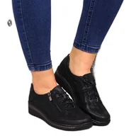 Półbuty damskie - Półbuty skórzane czarne z połyskiem Helios 334 - miniaturka - grafika 1