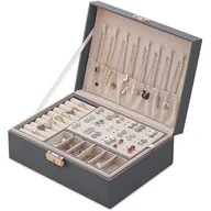 Biżuteria - akcesoria - Pudełko na biżuterię, damskie etui z podwójnej warstwy skóry PU na pierścionki, kolczyki, bransoletki, organizer na biżuterię, pudełko prezentowe dl.. - miniaturka - grafika 1