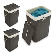 Kosze na bieliznę - relaxdays 3 x kosz na pranie bambusowy kwadratowy czarny - miniaturka - grafika 1
