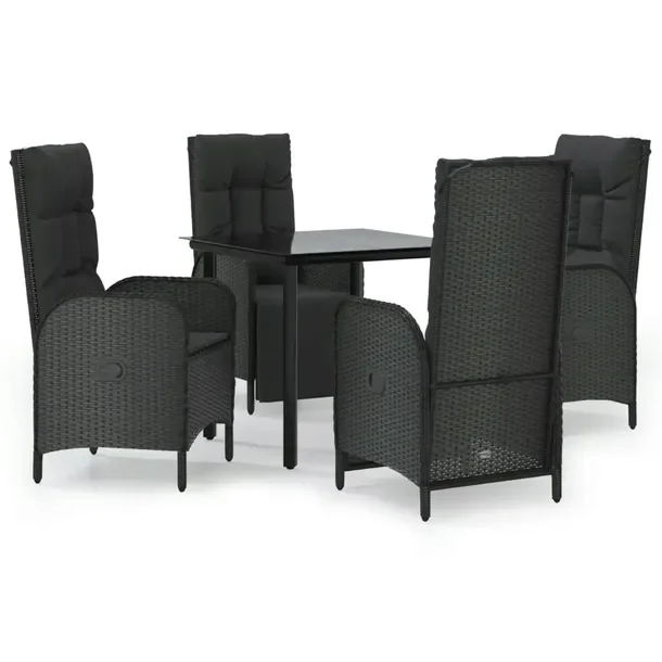 Czarny zestaw mebli ogrodowych z rattanem PE (4 fotele, stół 80x80cm)