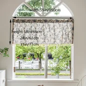 Inne - TEMU 1 szt. Lniany Krótki Zasłona z Niebieskim Liściem Winorośli i Koronką, Przetwarzanie na Górnej Drążku, Odpowiednia do Salonu, Sypialni, Pokoju, - miniaturka - grafika 1