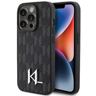 Etui KARL LAGERFELD Leather Monogram Hot Stamp Metal Logo do Apple Phone 15 Pro Max Czarny - Etui i futerały do telefonów - miniaturka - grafika 1