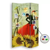 Parawany - Parawan pokojowy FEEBY, Abstrakcja surrealizm słoneczniki kwiaty kobieta z głowa ptaka, Dwustronny PIN 110x170cm 3-częściowy - miniaturka - grafika 1