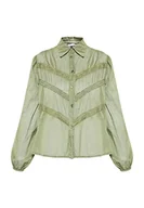 Bluzki damskie - DreiMaster Vintage Damska bluzka bawełniana, oliwkowa zieleń, L, oliwkowo-zielony, L - miniaturka - grafika 1