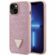 Etui i futerały do telefonów - Guess Rhinestones Triangle Metal Logo na Apple iPhone 14 GUHCP14SHDGTPP Różowy - miniaturka - grafika 1