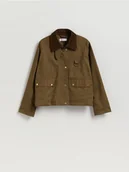 Kurtki damskie - Reserved - Kurtka ze sztruksowym kołnierzykiem - zielony - miniaturka - grafika 1