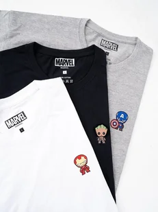 Zestaw 3 Koszulek Czarna / Biała / Szara Marvel Comics Mini Characters S - Koszulki męskie - miniaturka - grafika 1