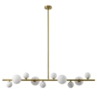 Lampy sufitowe - Złota lampa Milky Drop z białymi wiszącymi kulami, długość 120 cm idealna do salonu - miniaturka - grafika 1