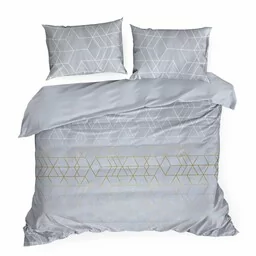 Eurofirany Pościel z mikrofibry 220x200 Geo 2 szara złota geometryczna D91 A - Pościel - miniaturka - grafika 1