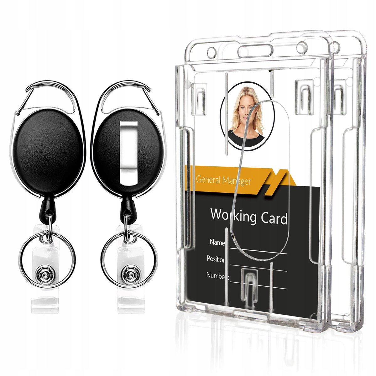 2x ZESTAW LINKA ZWIJANA RETRAKTOR SMYCZ BRELOK UCHWYTY KLIPS IDENTYFIKATOR