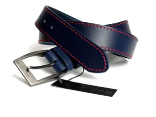 Pasek Męski Skórzany PAS-MAX (PL) Skóra Licowa EXTRA 40 mm Niebieski Z Czerwoną Nitką - Paski - miniaturka - grafika 5