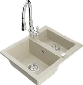 Zlewozmywaki z baterią - Mexen Carlos zlewozmywak granitowy 1,5-komorowy z baterią kuchenną Savita, beżowy - 6518-69-672601-00 - miniaturka - grafika 1