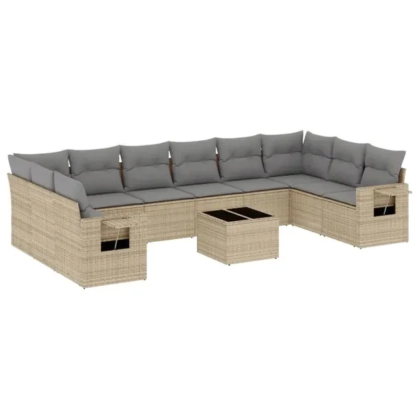 Beżowy zestaw wypoczynkowy z rattanem PE, wymiary 55-62 x 62 x 69 cm
