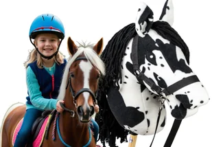 Konik Hobby Horse Czarno-Biały Łaciaty głowa konia na kiju dla dzieci - Maskotki i pluszaki - miniaturka - grafika 1