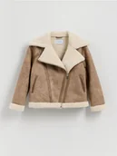 Kurtki i płaszcze dla dziewczynek - Reserved - Kurtka z imitacją kożucha - beżowy - miniaturka - grafika 1