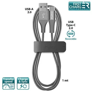 PURO Braided Cable - Kabel USB-C 2.0 na USB 2.0 + klips + Aluminum Connector, 3 A, 480 MBps, 1 m (Space Gray) CUSBC31FABRIC2SPGREY - Kable USB - miniaturka - grafika 2