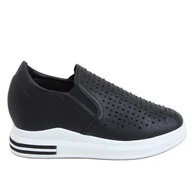 Slip on damskie - Trampki slip on na koturnie czarne HY-251 Black - ButyModne - miniaturka - grafika 1
