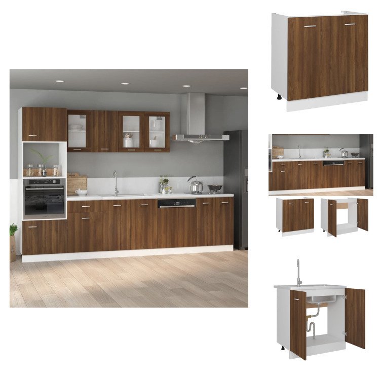vidaXL Szafka pod zlewozmywak brązowy dąb 80x46x81,5cm materiał drewnopochodny - Szafki kuchenne