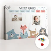 Tablice i flipcharty - Szkolna Tablica korkowa 60x40 cm, Kolorowe Pinezki, wzór Harmonogram tygodniowy - miniaturka - grafika 1