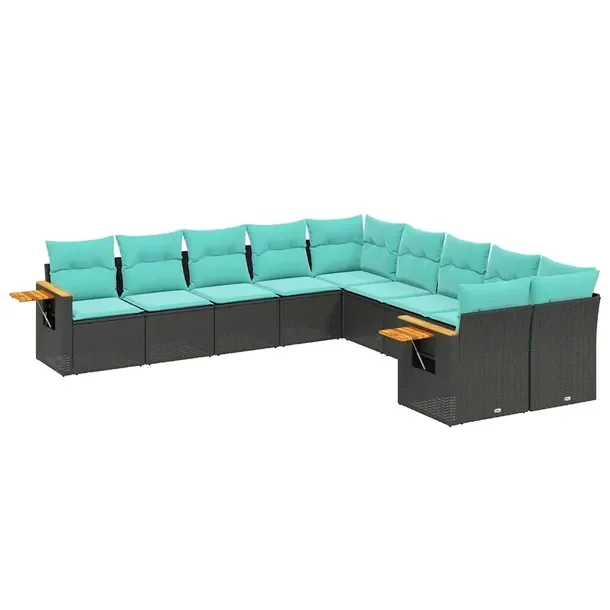 Zestaw mebli ogrodowych modułowych z poduszkami, czarny, rattan PE, 62 x 6