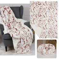 Koce - Marmurkowa, biało-brązowa narzuta/koc z mikropolaru, koc z barankiem, sherpa 220-230 g/m 150x200 cm - miniaturka - grafika 1
