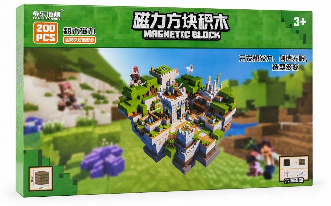 Minecraft klocki magnetyczne konstrukcyjne świat zestaw 200 elem.
