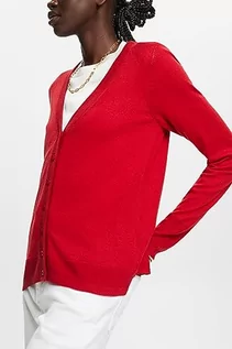 Swetry damskie - ESPRIT Kardigan z dekoltem w serek, 610/Dark Red, XXS - grafika 1