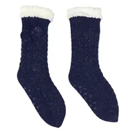 Skarpetki damskie - Skarpety w warkoczykowy splot granatowe - miniaturka - grafika 1
