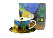 Filiżanki - Filiżanka do kawy i herbaty porcelanowa ze spodkiem DUO Terrace at Nigh Vincent Van Gogh 400 ml - miniaturka - grafika 1