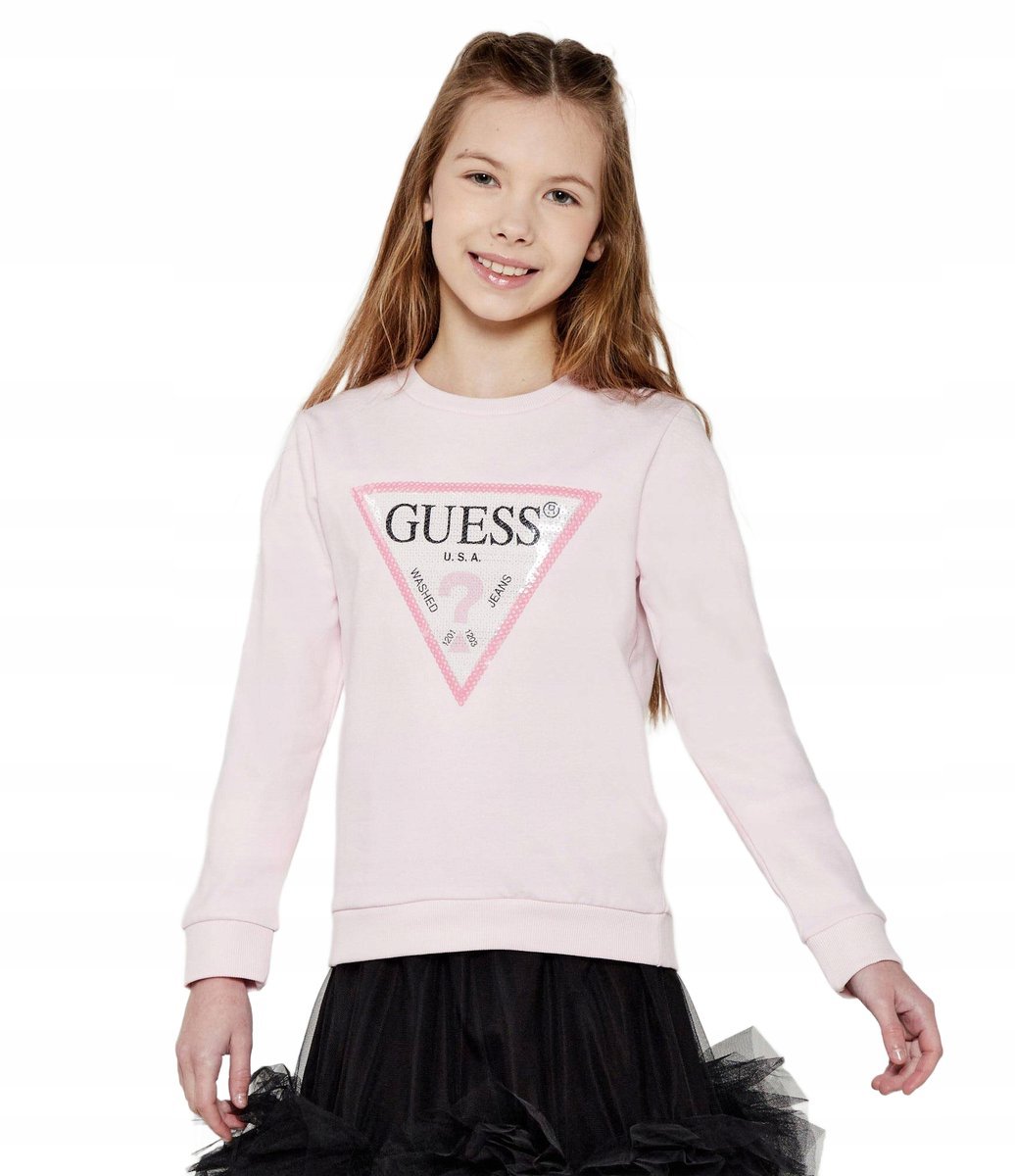 GUESS RÓŻOWA BLUZA DZIECIĘCA Z LOGO Z CEKINAMI 92 1GŁA