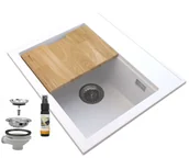 Zlewozmywaki - Granitan Foxal Biały Zlewozmywak Granitowy Syfon Chrom - miniaturka - grafika 1