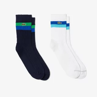 Skarpetki męskie - Lacoste wysokie prążkowane skarpety bawełniane unisex w paski 2-pak - grafika 1