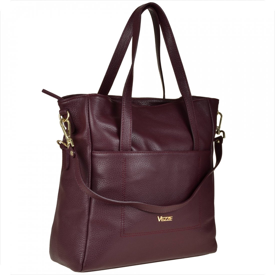VEZZE Torba shopper bordowa ze skóry naturalnej XL
