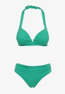 Stroje kąpielowe - Zielone Bikini z Usztywnianym Biustonoszem Wiązanym na Szyi i Plecach Majtki Typu Figi Olilasa - miniaturka - grafika 1