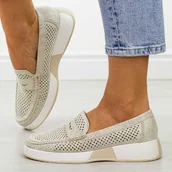 Mokasyny damskie - Beżowe ażurowe mokasyny damskie Sergio Leone Mk095 - miniaturka - grafika 1