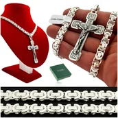 Łańcuszki - Srebrny Łańcuszek Splot Królewski Z Krzyżykiem 925 Prezent Dla Faceta, Męża - miniaturka - grafika 1