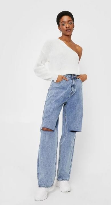 NASTY GAL SWETER ASYMETRYCZNY ECRU DAMSKI S/M YHK