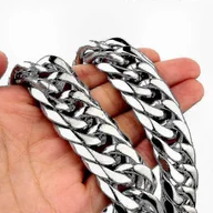Naszyjniki męskie - Męski naszyjnik ze stali tytanowej z podwójnym guzikiem sześciokątny łańcuch Gruby łańcuch 45 cm 50 cm 60 cm 65 cm 70 cm Szerokość 14mm length 65cm - miniaturka - grafika 1