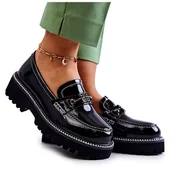 Półbuty damskie - S.Barski Lakierowane Skórzane Półbuty Z Ozdobą Czarne Adison - miniaturka - grafika 1