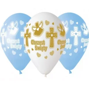 GMR Balony na chrzest dla chłopca - 33 cm - 5 szt. GS120/617BN - Pamiątka Chrztu Świętego - miniaturka - grafika 3