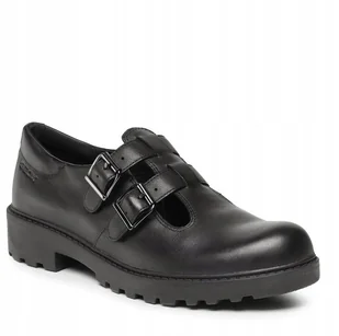 GEOX PÓŁBUTY DAMSKIE CZARNE SKÓRZANE LOGO 33 Ż5P - Półbuty damskie - miniaturka - grafika 1