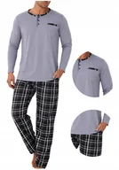Piżamy damskie - Piżama męska stalowa bawełna guziczki komplet ze spodniami w kratkę 3XL - miniaturka - grafika 1