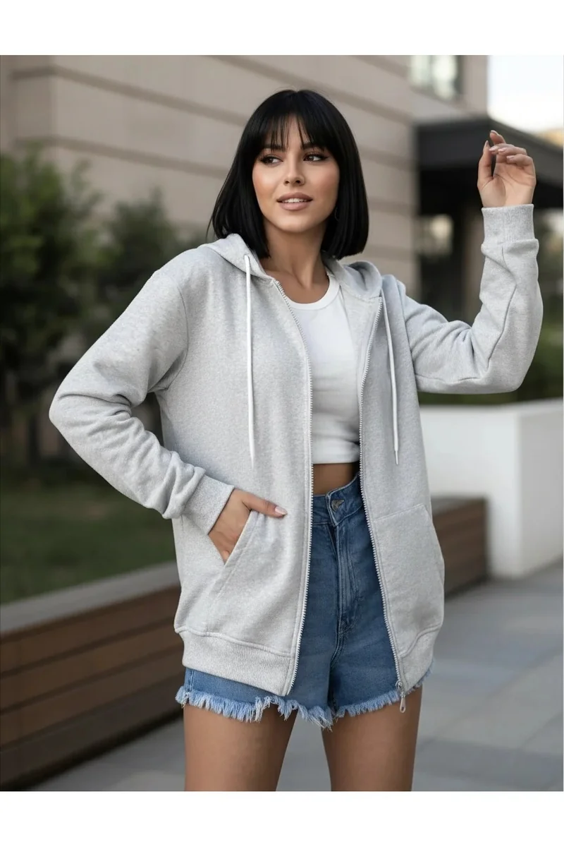 SZARY SWETER DAMSKI Z KAPTUREM I KIESZENIAMI W STYLU CASUAL XL 5IA*