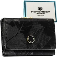 Portfele - Mały portfel damski skórzany PETERSON rfid stop elegancki na zatrzask i bigiel portmonetka karty gotówka czarny modny pudełko prezentowe skóra natur.. - miniaturka - grafika 1