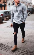 Bluzy męskie - ﻿Bluza Męska Guess Los Angeles Szara Z Kapturem Dla Męża Wiosna 2024 XL - miniaturka - grafika 1