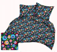 Pościel - pościel bawełna deLUX 200x200 + 2 poszewki B 265-4 folk granat - miniaturka - grafika 1