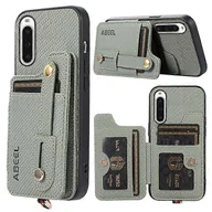 Etui i futerały do telefonów - Etui na telefon z podpórką ABEEL Style 01 kompatybilne z Sony Xperia 10 V RFID Carbon Fiber Texture PU + TPU Cover z uchwytem na kartę Zielony - miniaturka - grafika 1