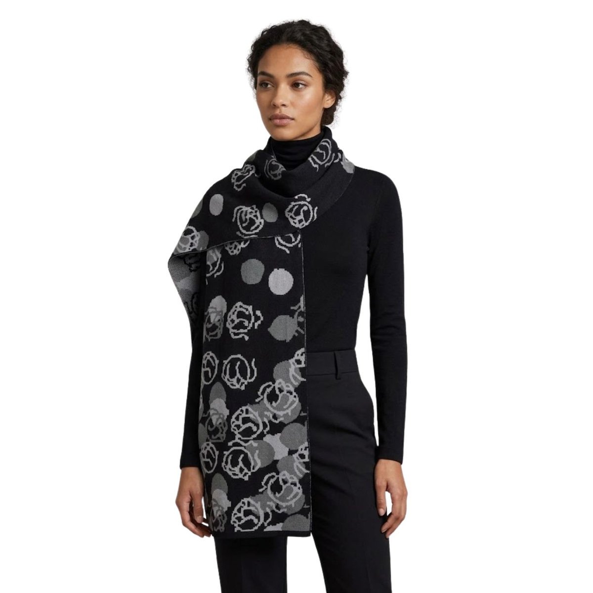 Szalik damski Braccialini Cold Weather wełniany z logo kwiaty 184x27 cm