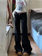 Spodnie damskie - Spodnie jeansowe z niskim stanem - Granatowy - miniaturka - grafika 1