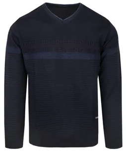 Elegancki Męski Sweter z Dekoltem w Serek (V-Neck) - Trikko - Granatowy - Swetry męskie - miniaturka - grafika 1